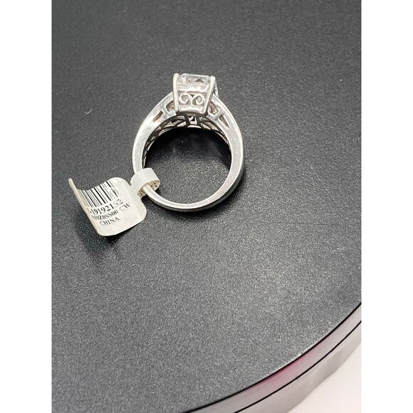 Designer Emerald Cut Lab Created White Sapphire Sterling Silver Ring Sz 7 1/4 - Picture 8 of 9